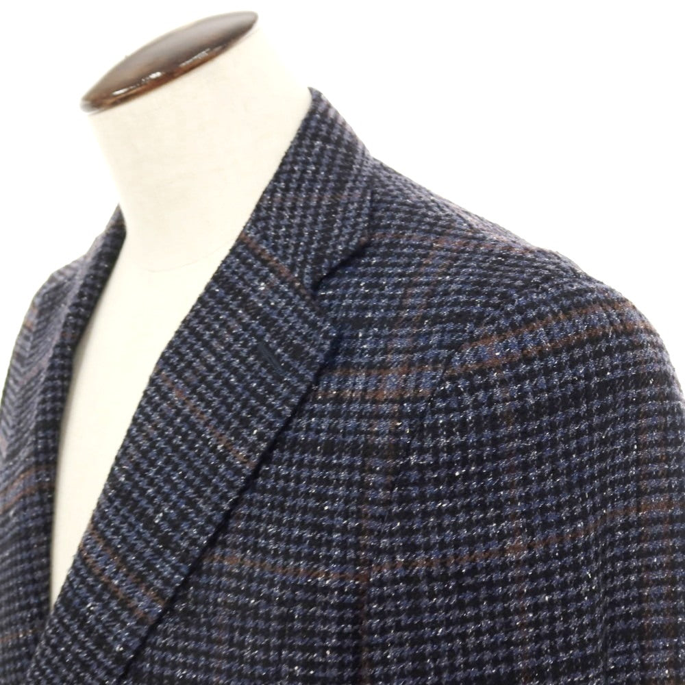 【新品】カナーリ CANALI ウールシルクナイロンカシミヤ チェック 2B テーラードジャケット ネイビーxブラック【サイズ50】【 状態ランクN 】【 メンズ 】