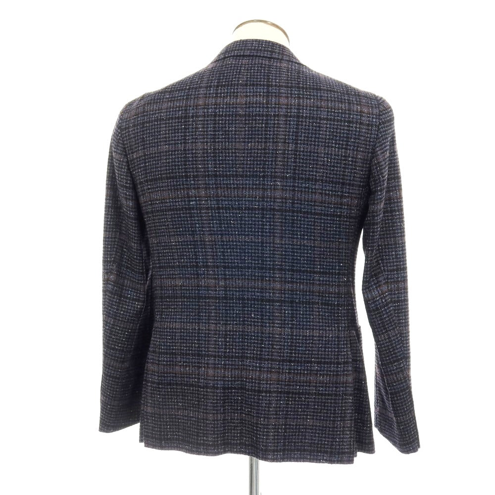 【新品】カナーリ CANALI ウールシルクナイロンカシミヤ チェック 2B テーラードジャケット ネイビーxブラック【サイズ50】【 状態ランクN 】【 メンズ 】