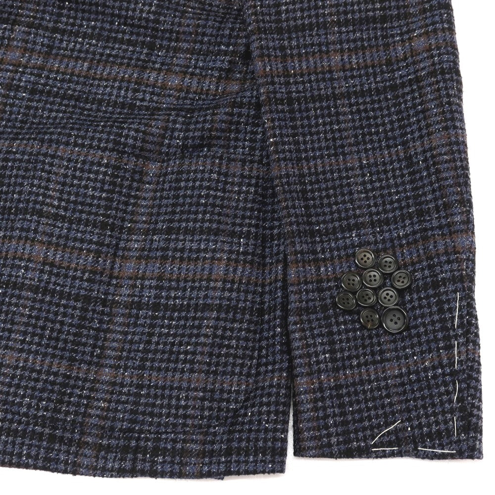 【新品】カナーリ CANALI ウールシルクナイロンカシミヤ チェック 2B テーラードジャケット ネイビーxブラック【サイズ50】【 状態ランクN 】【 メンズ 】