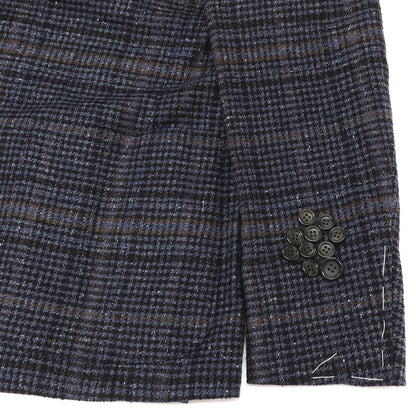 【新品】カナーリ CANALI ウールシルクナイロンカシミヤ チェック 2B テーラードジャケット ネイビーxブラック【サイズ50】【 状態ランクN 】【 メンズ 】