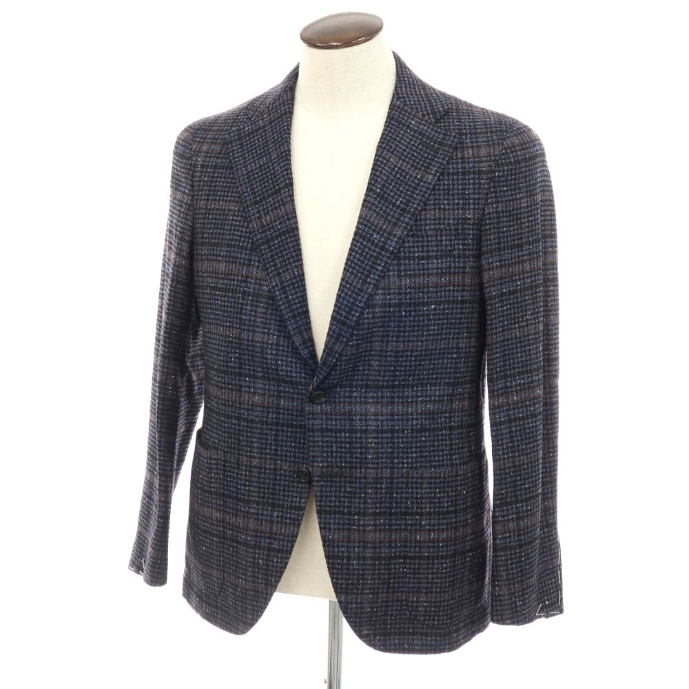 【新品】カナーリ CANALI ウールシルクナイロンカシミヤ チェック 2B テーラードジャケット ネイビーxブラック【サイズ50】【 状態ランクN 】【 メンズ 】