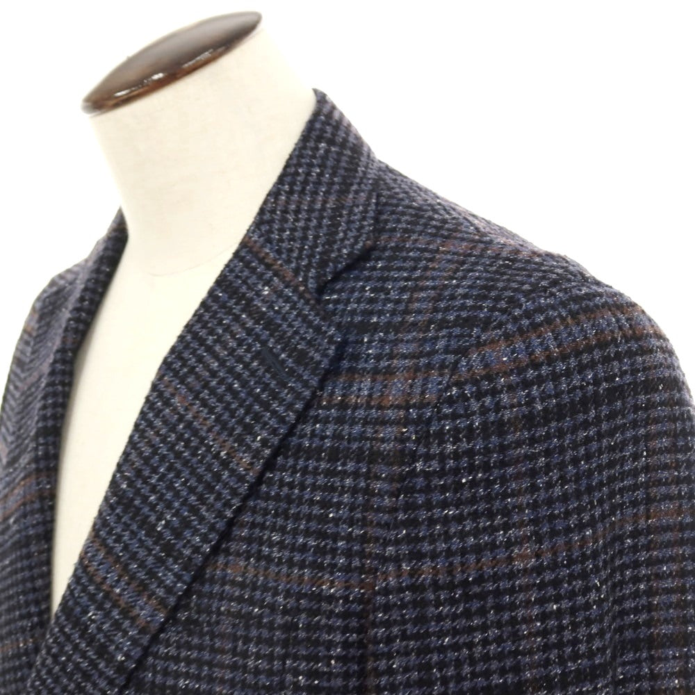 【新品】カナーリ CANALI ウールシルクナイロンカシミヤ チェック 2B テーラードジャケット ネイビーxブラック【サイズ50】【 状態ランクN 】【 メンズ 】