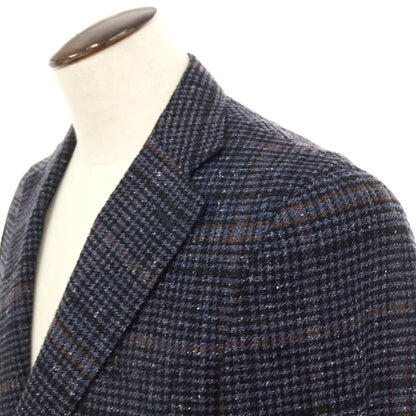 【新品】カナーリ CANALI ウールシルクナイロンカシミヤ チェック 2B テーラードジャケット ネイビーxブラック【サイズ50】【 状態ランクN 】【 メンズ 】