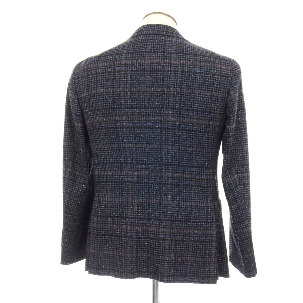 【新品】カナーリ CANALI ウールシルクナイロンカシミヤ チェック 2B テーラードジャケット ネイビーxブラック【サイズ50】【 状態ランクN 】【 メンズ 】