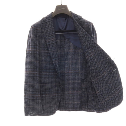 【新品】カナーリ CANALI ウールシルクナイロンカシミヤ チェック 2B テーラードジャケット ネイビーxブラック【サイズ50】【 状態ランクN 】【 メンズ 】
