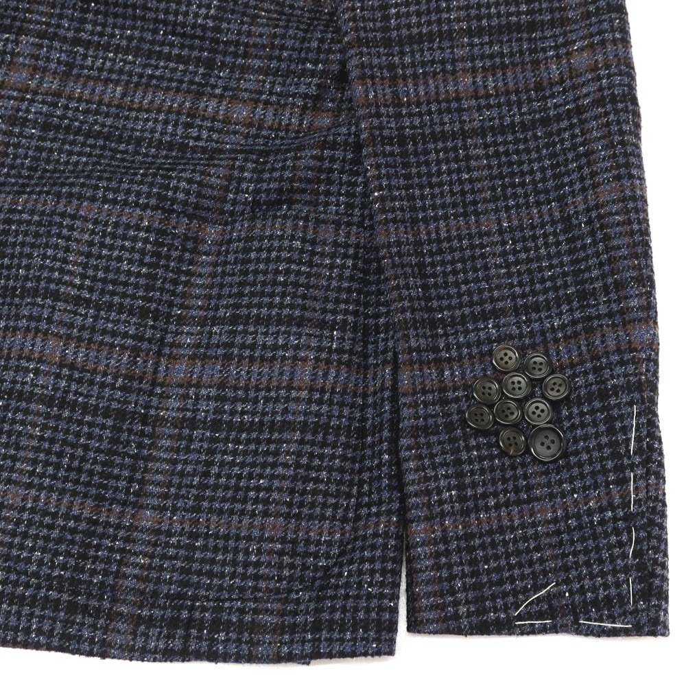 【新品】カナーリ CANALI ウールシルクナイロンカシミヤ チェック 2B テーラードジャケット ネイビーxブラック【サイズ50】【 状態ランクN 】【 メンズ 】
