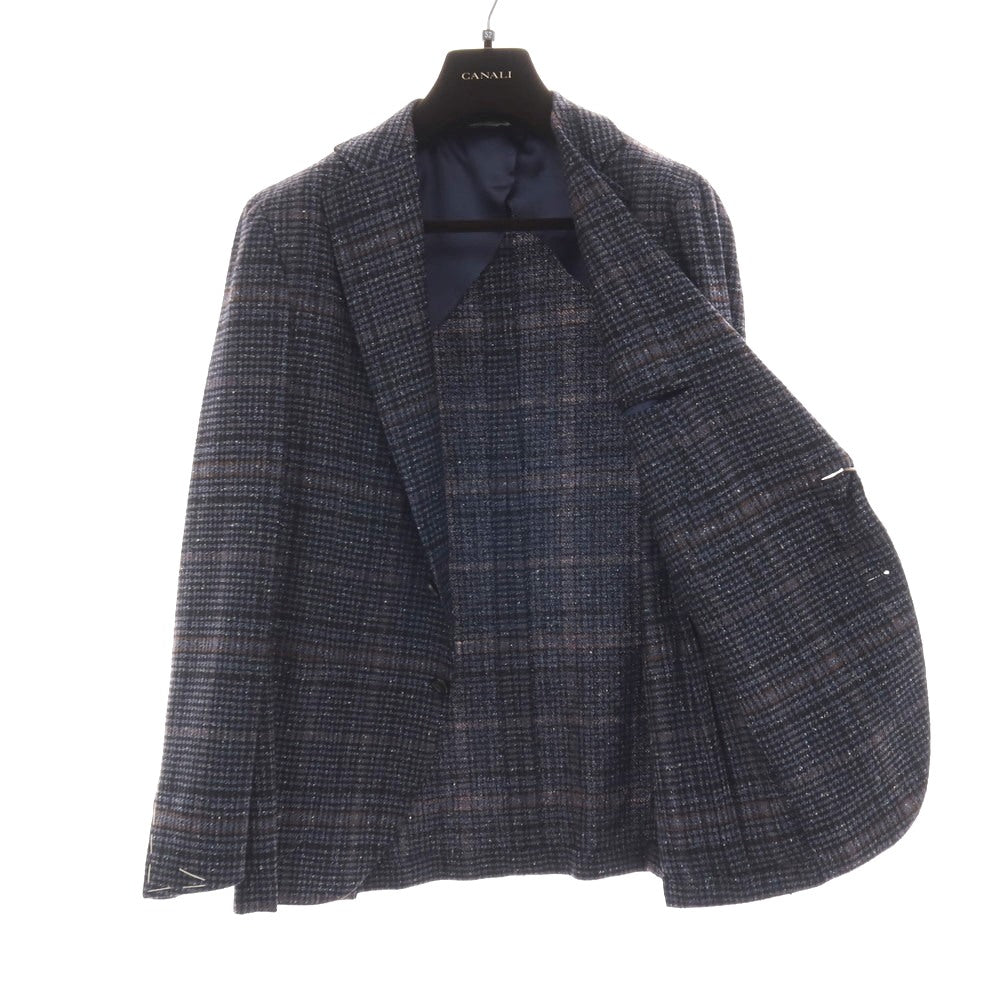 【新品アウトレット】カナーリ CANALI ウールシルクナイロンカシミヤ チェック 2B テーラードジャケット ネイビーxブラック【サイズ52】【 状態ランクN- 】【 メンズ 】