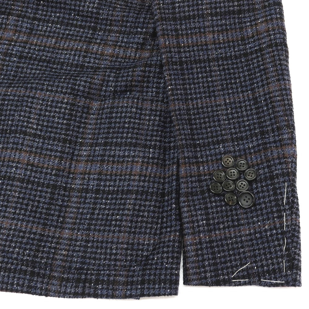 【新品アウトレット】カナーリ CANALI ウールシルクナイロンカシミヤ チェック 2B テーラードジャケット ネイビーxブラック【サイズ52】【 状態ランクN- 】【 メンズ 】