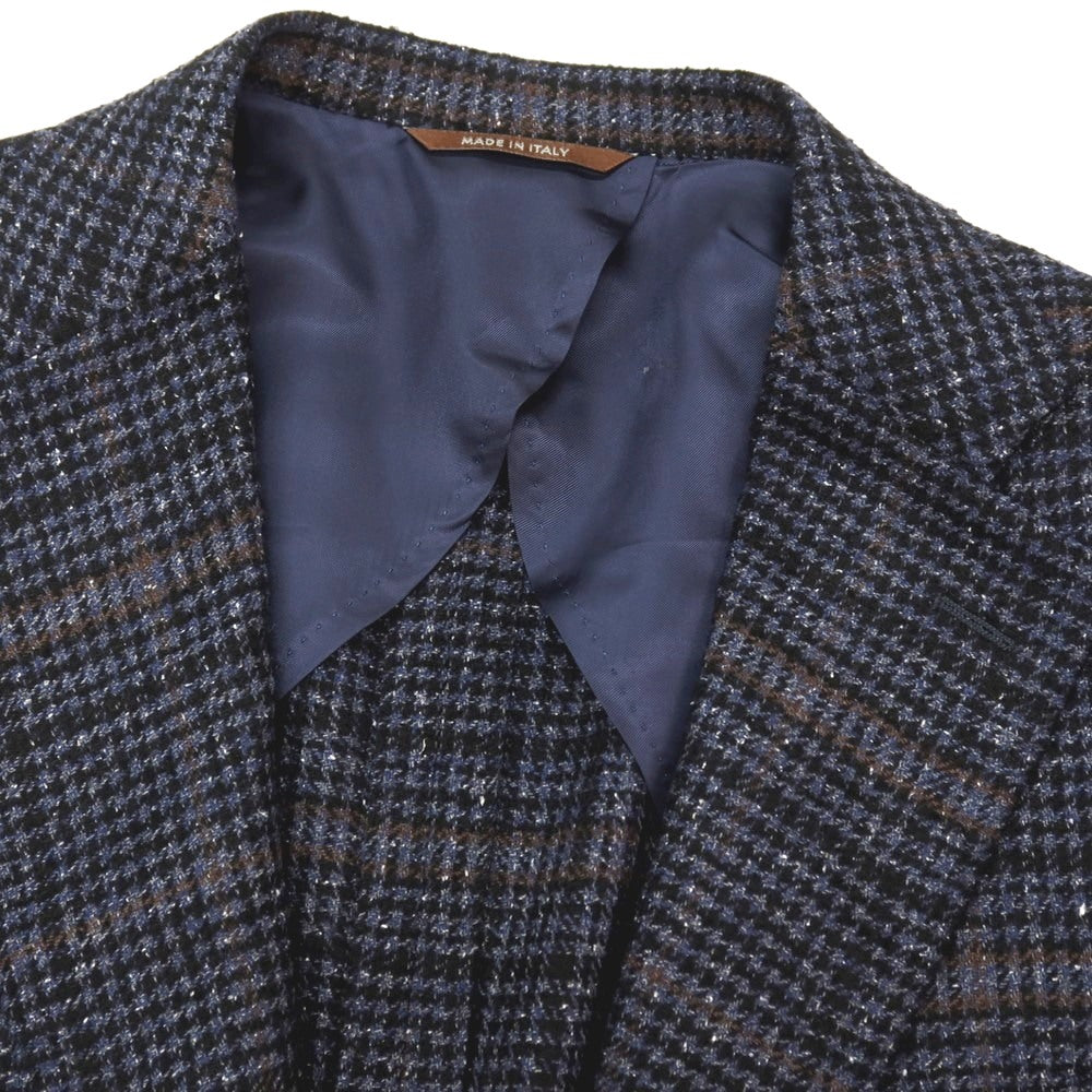 【新品アウトレット】カナーリ CANALI ウールシルクナイロンカシミヤ チェック 2B テーラードジャケット ネイビーxブラック【サイズ52】【 状態ランクN- 】【 メンズ 】