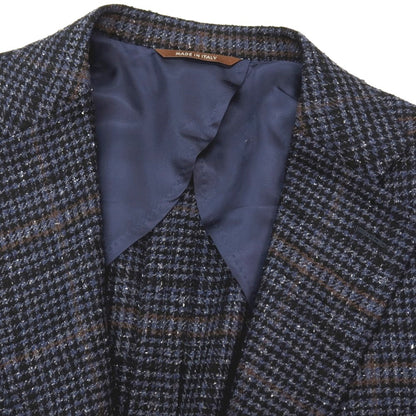 【新品アウトレット】カナーリ CANALI ウールシルクナイロンカシミヤ チェック 2B テーラードジャケット ネイビーxブラック【サイズ52】【 状態ランクN- 】【 メンズ 】