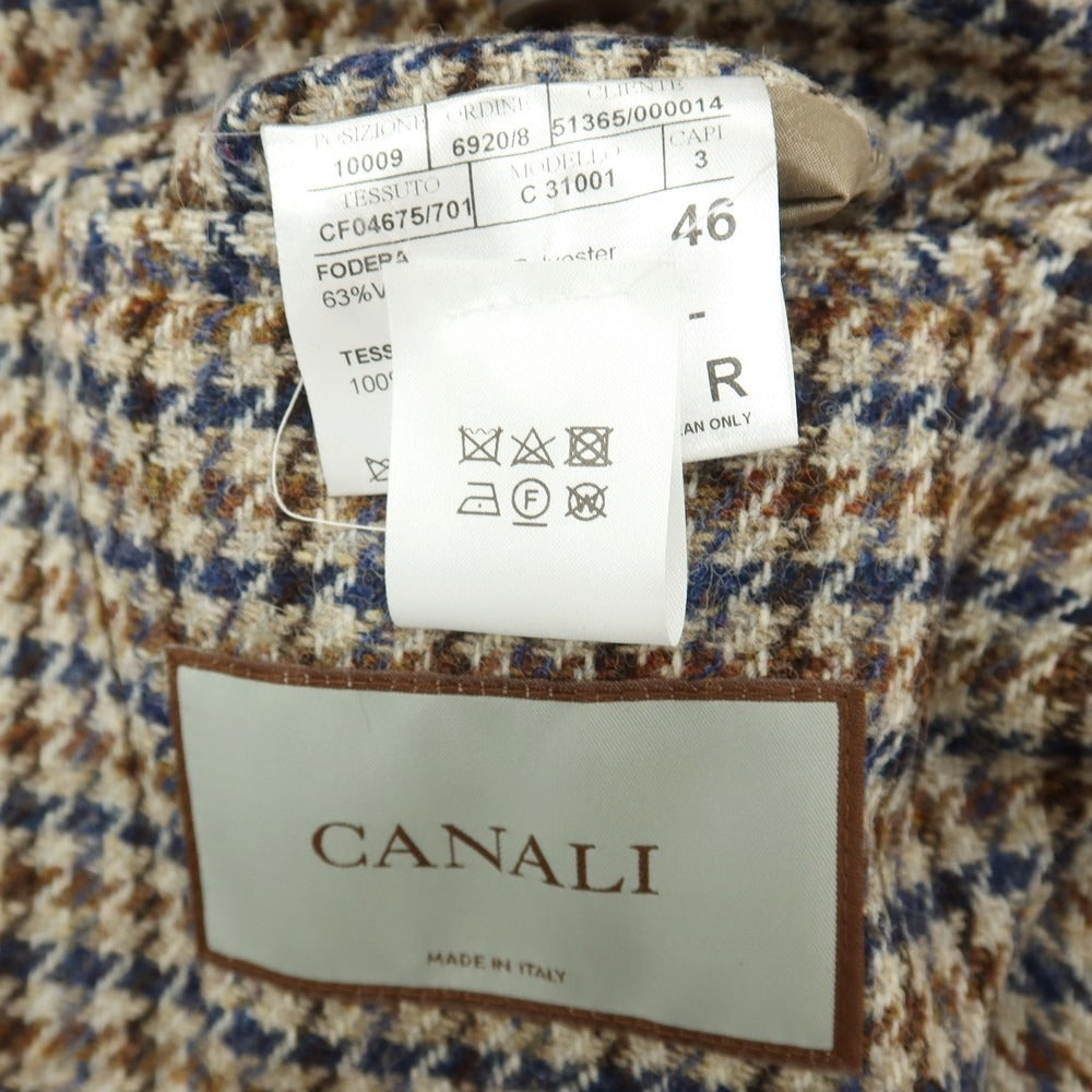 【新品】カナーリ CANALI ウール ガンクラブチェック 3B カジュアルジャケット グレージュxネイビー【サイズ46】【 状態ランクN 】【 メンズ 】