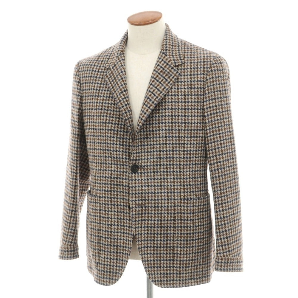 【新品】カナーリ CANALI ウール ガンクラブチェック 3B カジュアルジャケット グレージュxネイビー【サイズ46】【 状態ランクN 】【 メンズ 】