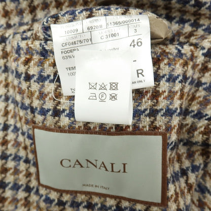 【新品】カナーリ CANALI ウール ガンクラブチェック 3B カジュアルジャケット グレージュxネイビー【サイズ46】【 状態ランクN 】【 メンズ 】