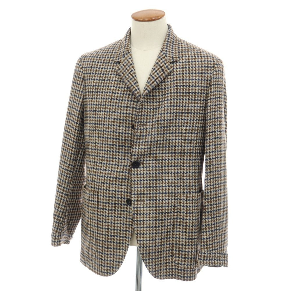 【新品】カナーリ CANALI ウール ガンクラブチェック 3B カジュアルジャケット グレージュxネイビー【サイズ48】【 状態ランクN 】【 メンズ 】