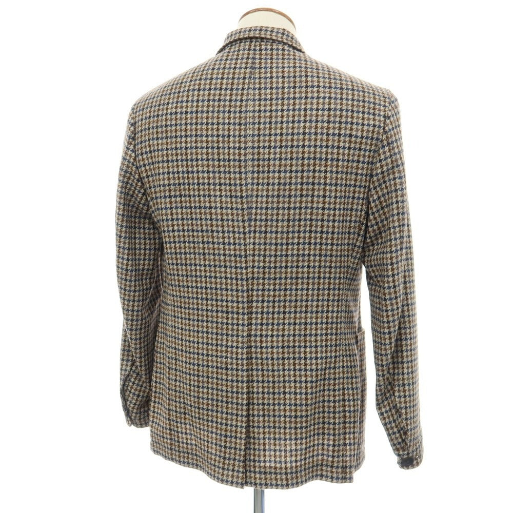 【新品】カナーリ CANALI ウール ガンクラブチェック 3B カジュアルジャケット グレージュxネイビー【サイズ48】【 状態ランクN 】【 メンズ 】