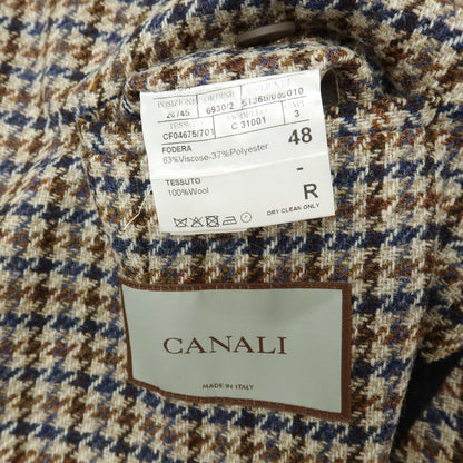 【新品】カナーリ CANALI ウール ガンクラブチェック 3B カジュアルジャケット グレージュxネイビー【サイズ48】【 状態ランクN 】【 メンズ 】
