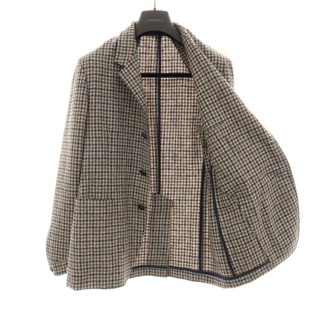 【新品】カナーリ CANALI ウール ガンクラブチェック 3B カジュアルジャケット グレージュxネイビー【サイズ50】【 状態ランクN 】【 メンズ 】