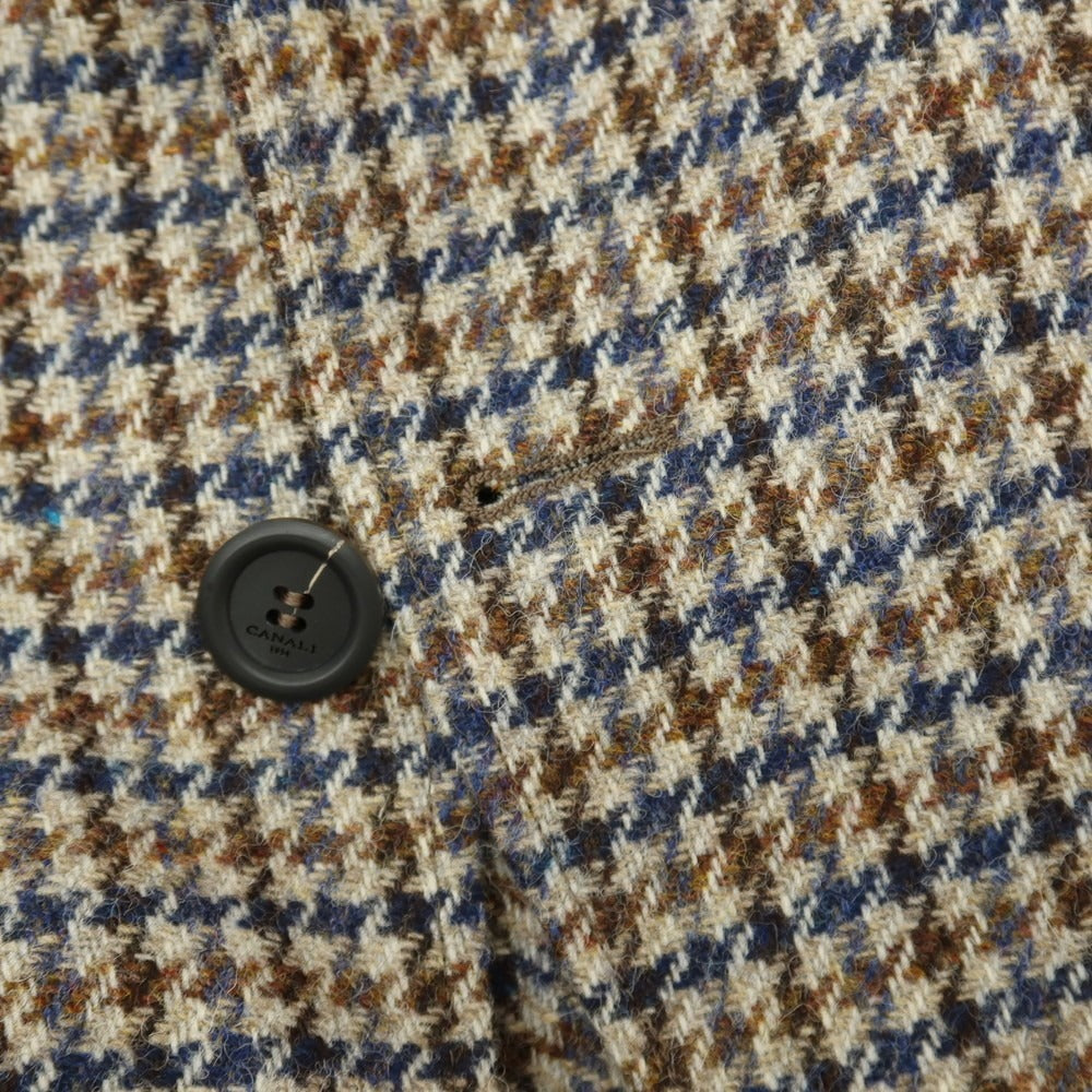 【新品】カナーリ CANALI ウール ガンクラブチェック 3B カジュアルジャケット グレージュxネイビー【サイズ50】【 状態ランクN 】【 メンズ 】