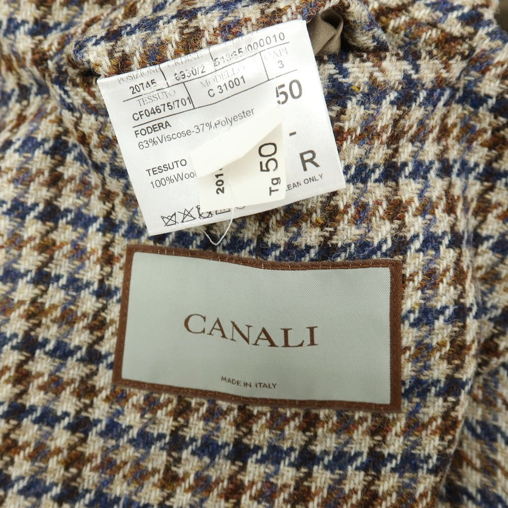 【新品】カナーリ CANALI ウール ガンクラブチェック 3B カジュアルジャケット グレージュxネイビー【サイズ50】【 状態ランクN 】【 メンズ 】
