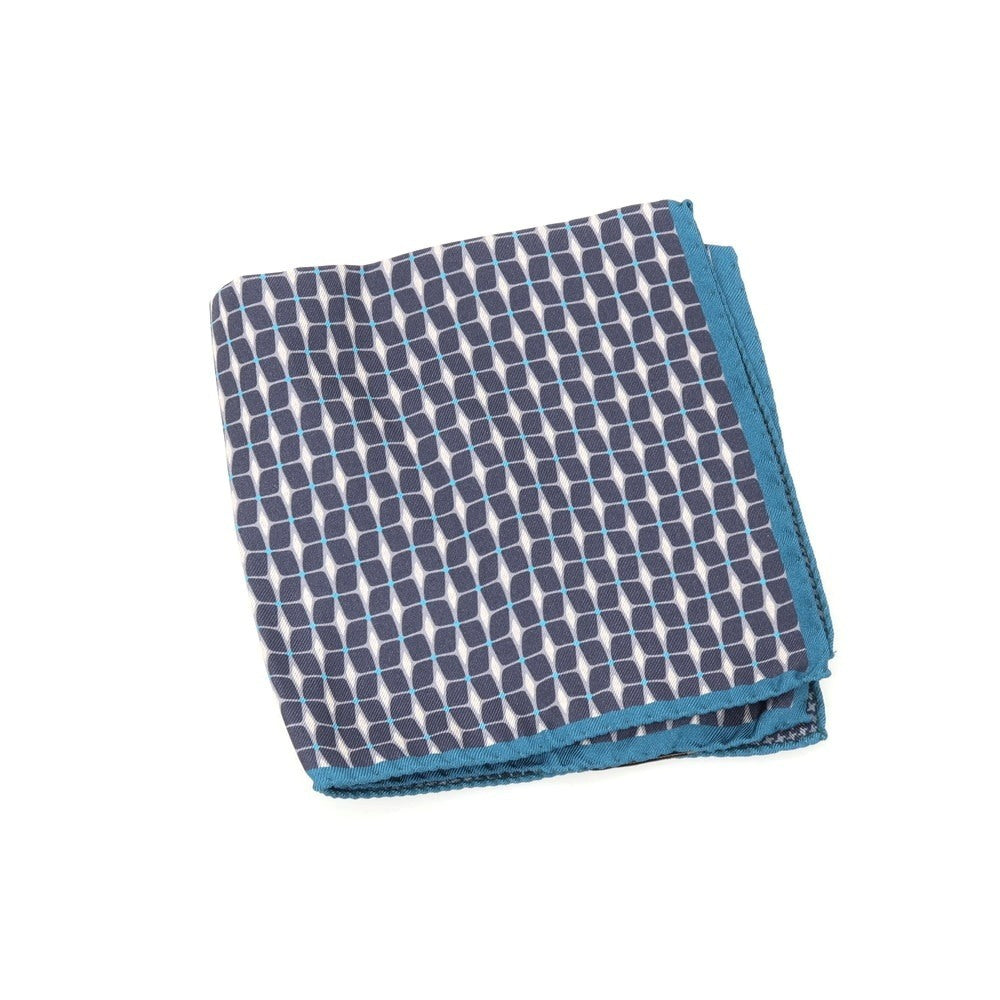 【新品】カナーリ CANALI シルク 両面プリント ポケットチーフ ネイビーxブルー【 状態ランクN 】【 メンズ 】