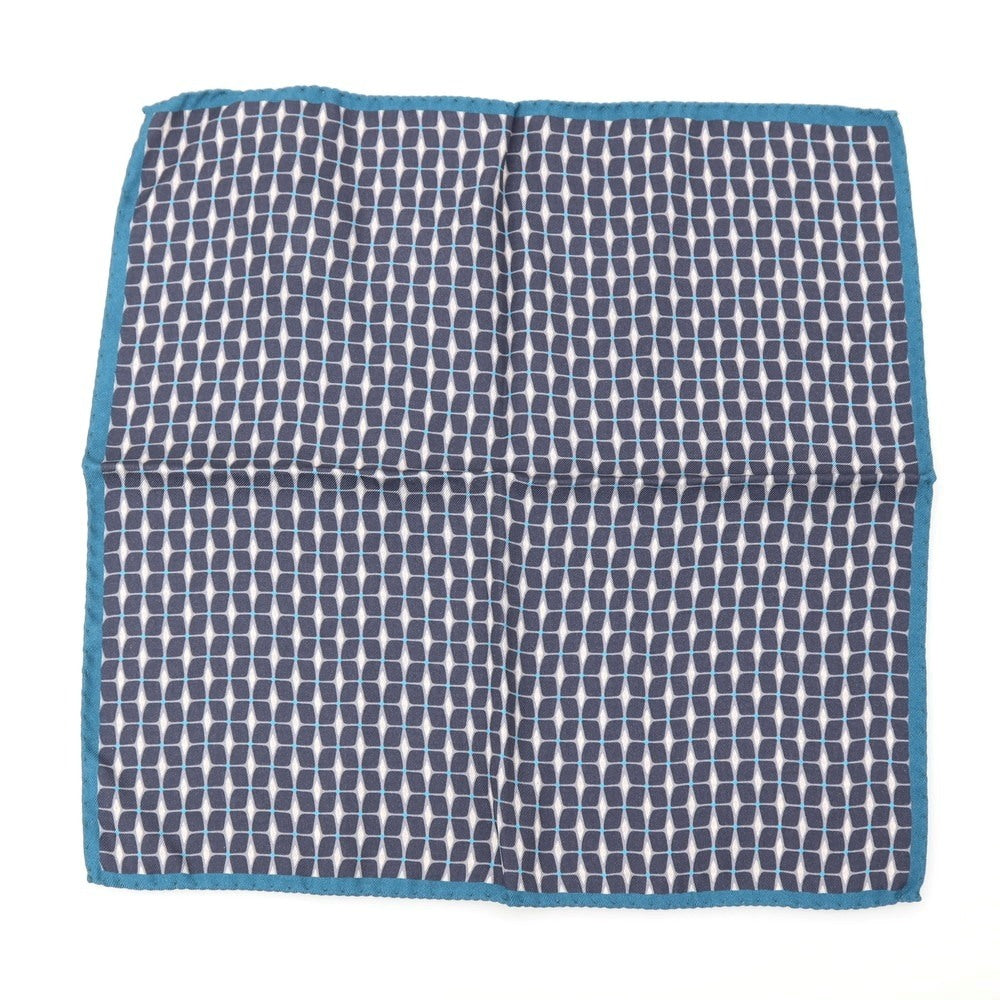 【新品】カナーリ CANALI シルク 両面プリント ポケットチーフ ネイビーxブルー【 状態ランクN 】【 メンズ 】
