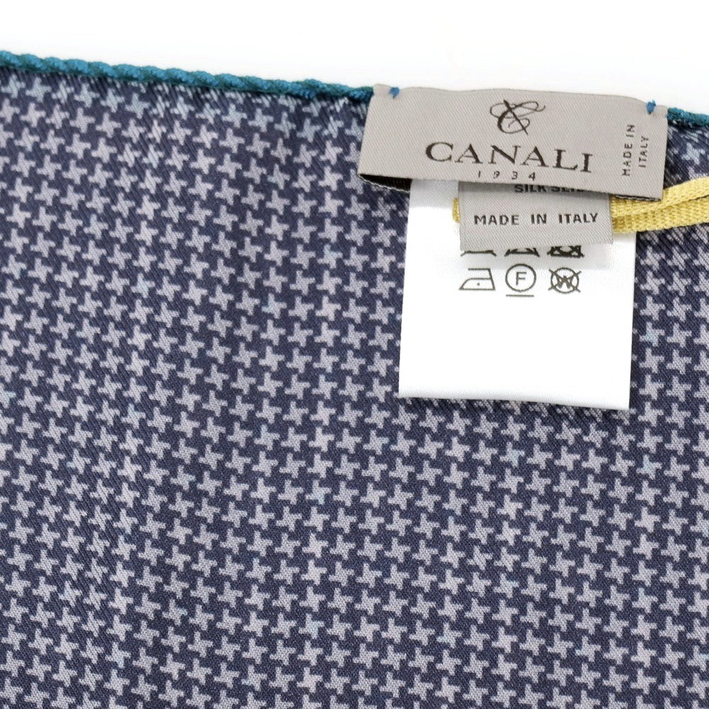 【新品】カナーリ CANALI シルク 両面プリント ポケットチーフ ネイビーxブルー【 状態ランクN 】【 メンズ 】