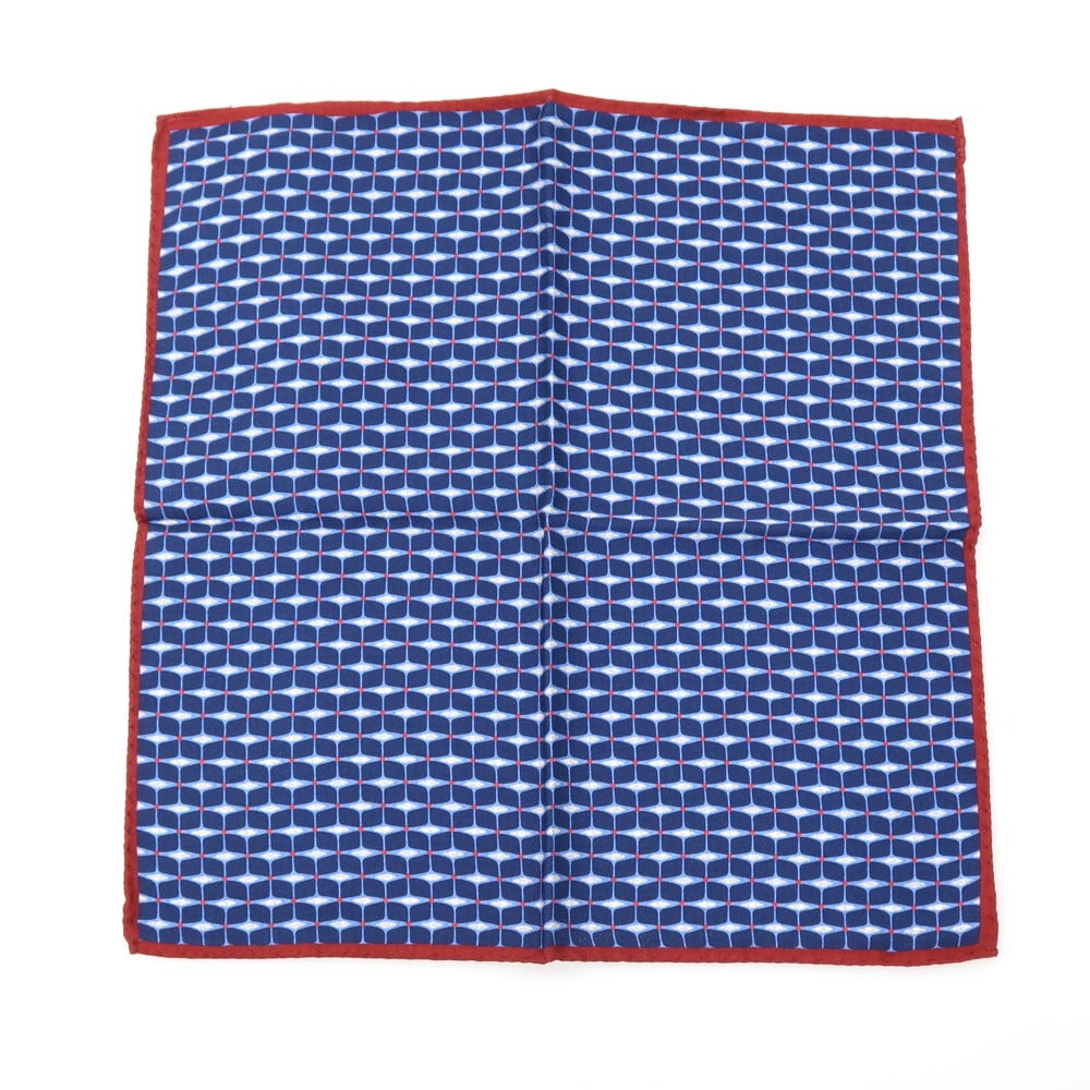 【新品】カナーリ CANALI シルク 両面プリント ポケットチーフ ネイビーxバーガンディ【 状態ランクN 】【 メンズ 】