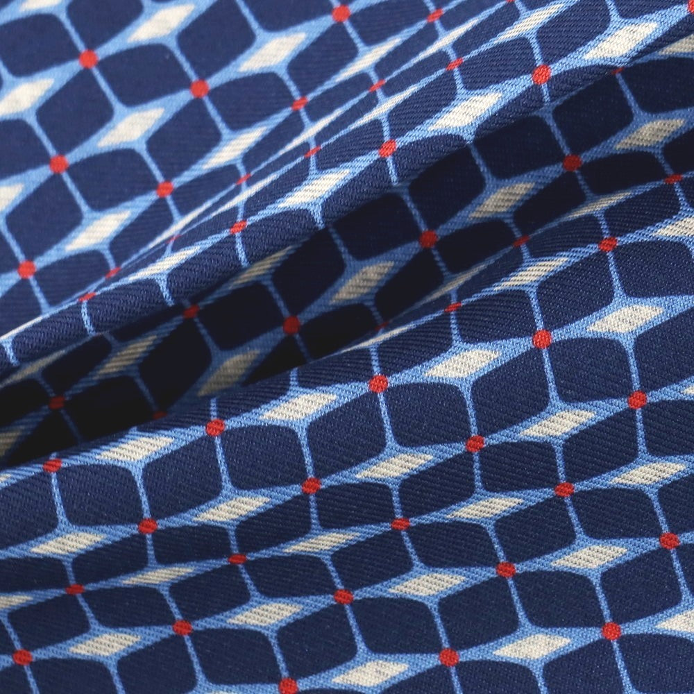 【新品】カナーリ CANALI シルク 両面プリント ポケットチーフ ネイビーxバーガンディ【 状態ランクN 】【 メンズ 】