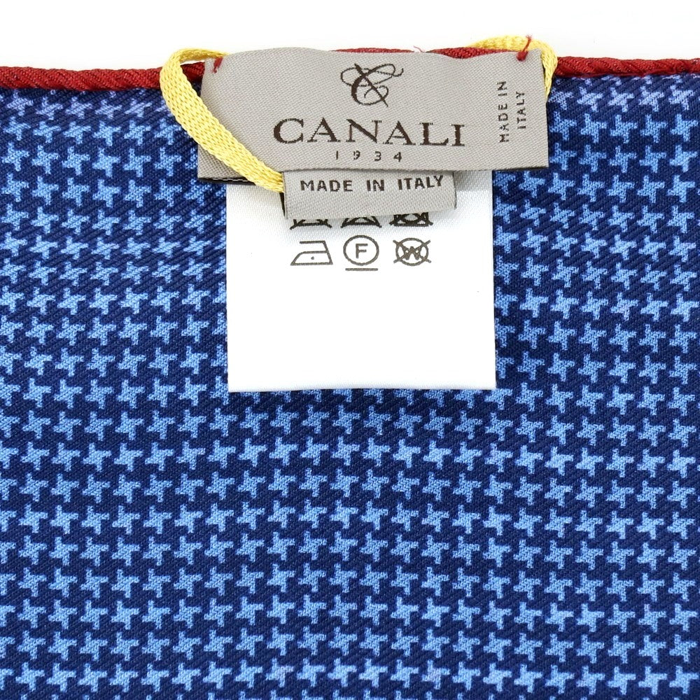 【新品】カナーリ CANALI シルク 両面プリント ポケットチーフ ネイビーxバーガンディ【 状態ランクN 】【 メンズ 】