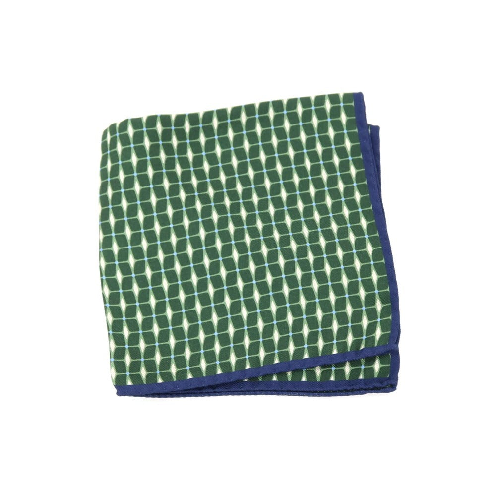 【新品】カナーリ CANALI シルク 両面プリント ポケットチーフ グリーンxネイビー【 状態ランクN 】【 メンズ 】