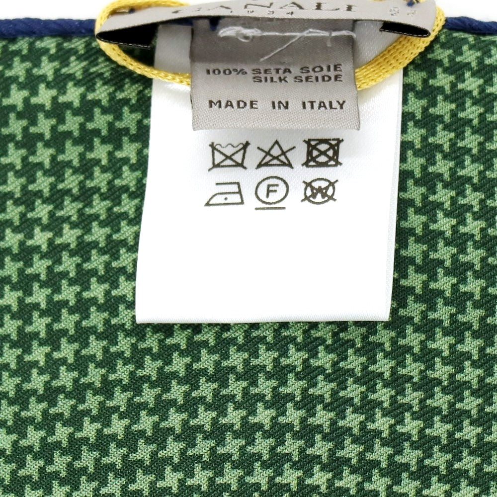 【新品】カナーリ CANALI シルク 両面プリント ポケットチーフ グリーンxネイビー【 状態ランクN 】【 メンズ 】