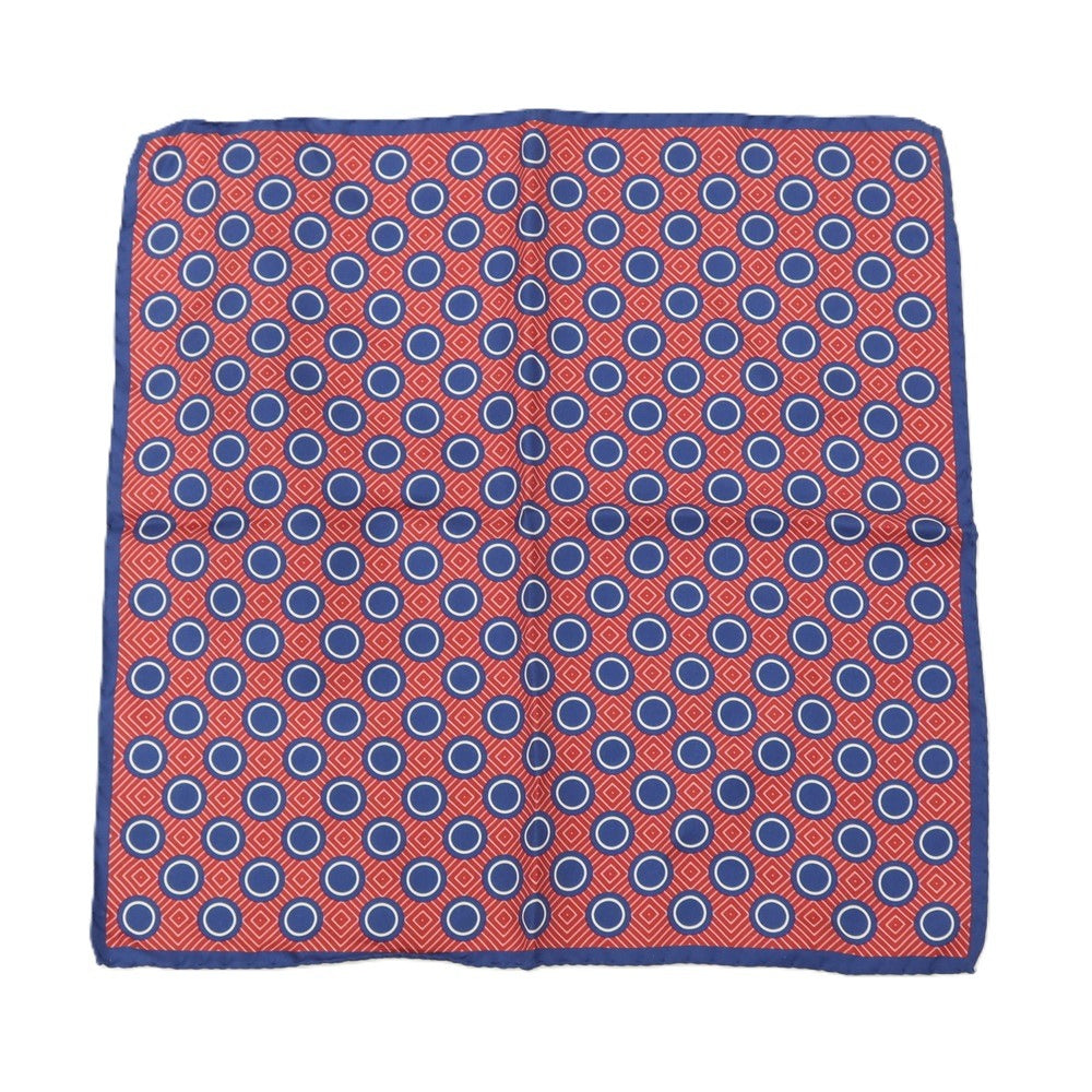 【新品アウトレット】カナーリ CANALI シルク プリント ポケットチーフ レッドxネイビー【 状態ランクN- 】【 メンズ 】