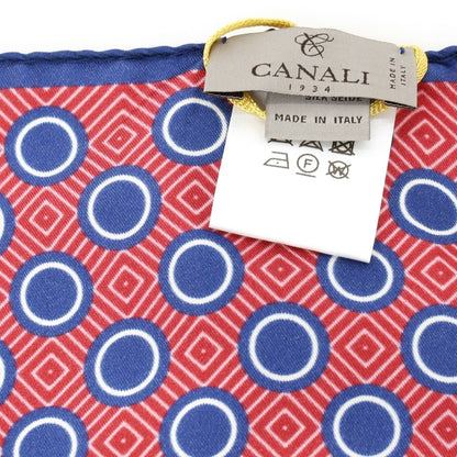 【新品アウトレット】カナーリ CANALI シルク プリント ポケットチーフ レッドxネイビー【 状態ランクN- 】【 メンズ 】