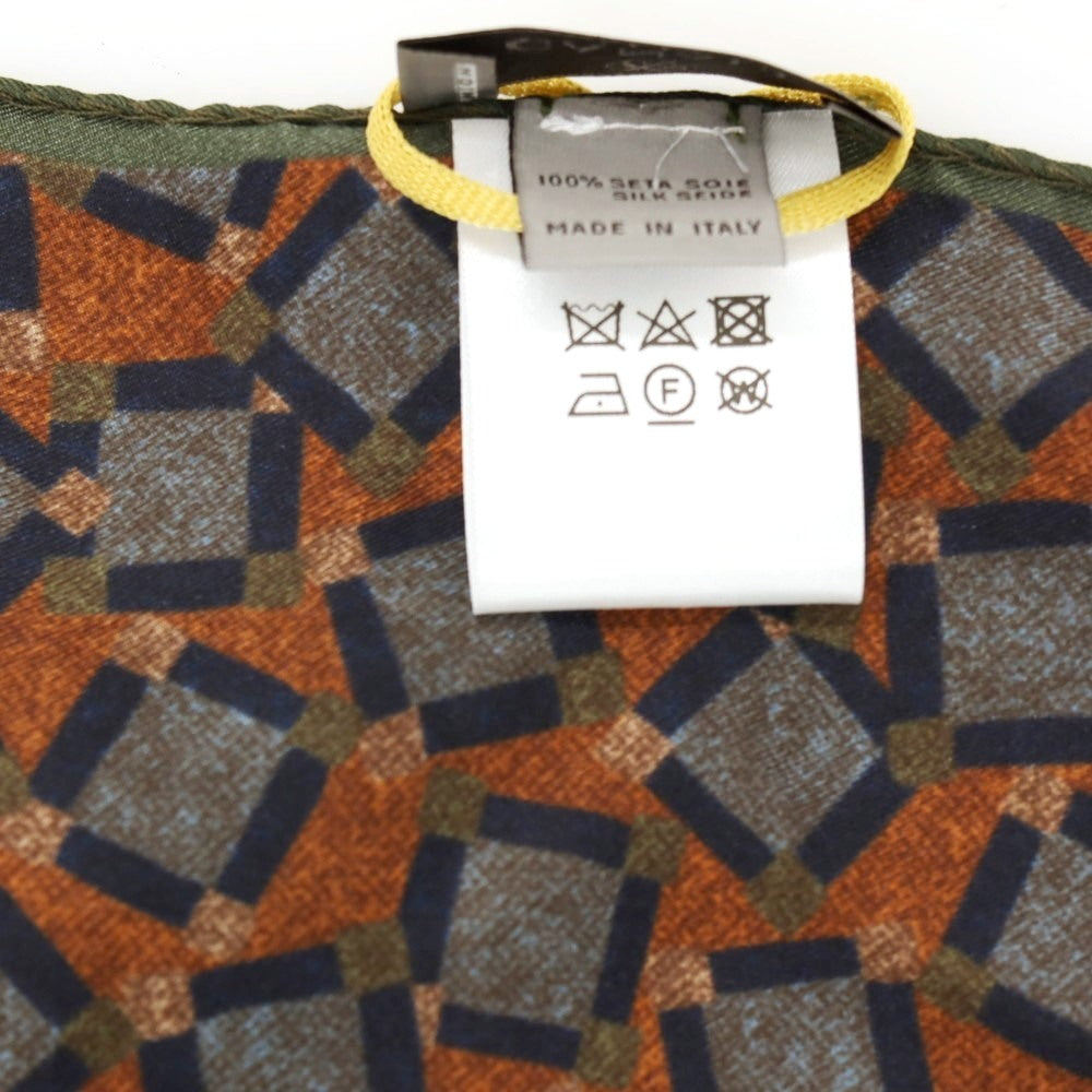 【新品】カナーリ CANALI シルク プリント ポケットチーフ ライトブラウンxグリーン【 状態ランクN 】【 メンズ 】