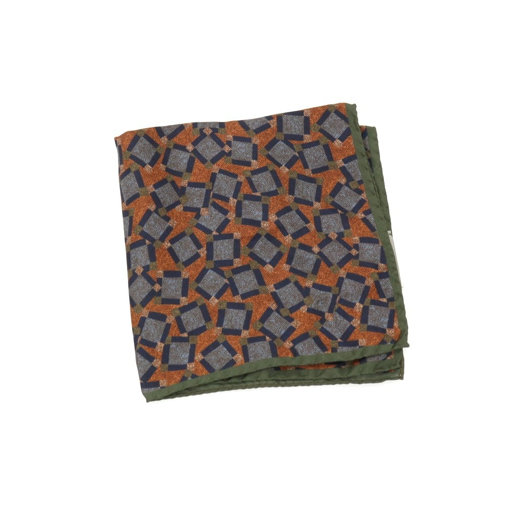 【新品】カナーリ CANALI シルク プリント ポケットチーフ ライトブラウンxグリーン【 状態ランクN 】【 メンズ 】