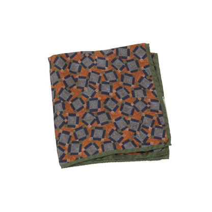 【新品】カナーリ CANALI シルク プリント ポケットチーフ ライトブラウンxグリーン【 状態ランクN 】【 メンズ 】