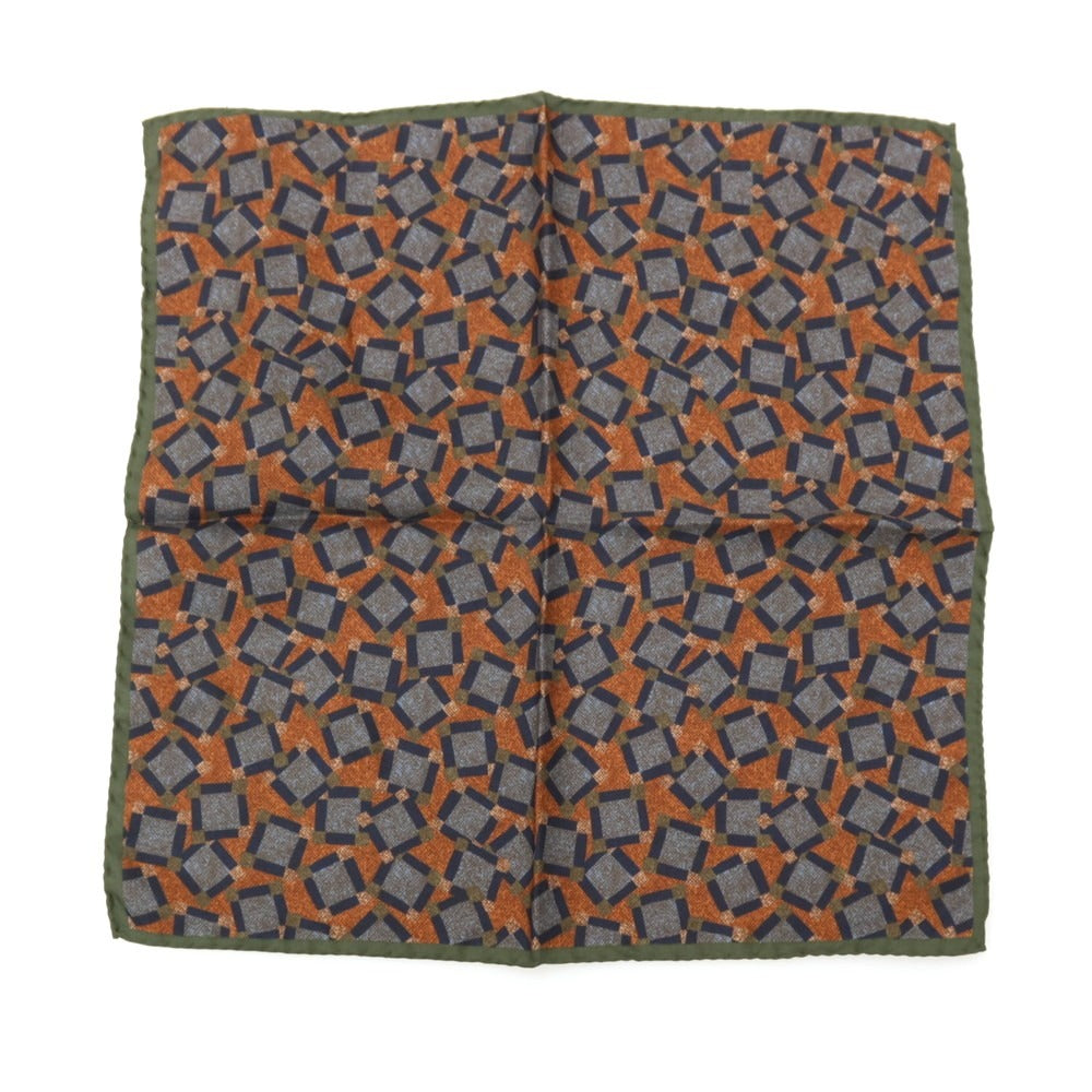 【新品】カナーリ CANALI シルク プリント ポケットチーフ ライトブラウンxグリーン【 状態ランクN 】【 メンズ 】