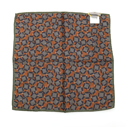 【新品】カナーリ CANALI シルク プリント ポケットチーフ ライトブラウンxグリーン【 状態ランクN 】【 メンズ 】