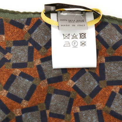 【新品】カナーリ CANALI シルク プリント ポケットチーフ ライトブラウンxグリーン【 状態ランクN 】【 メンズ 】