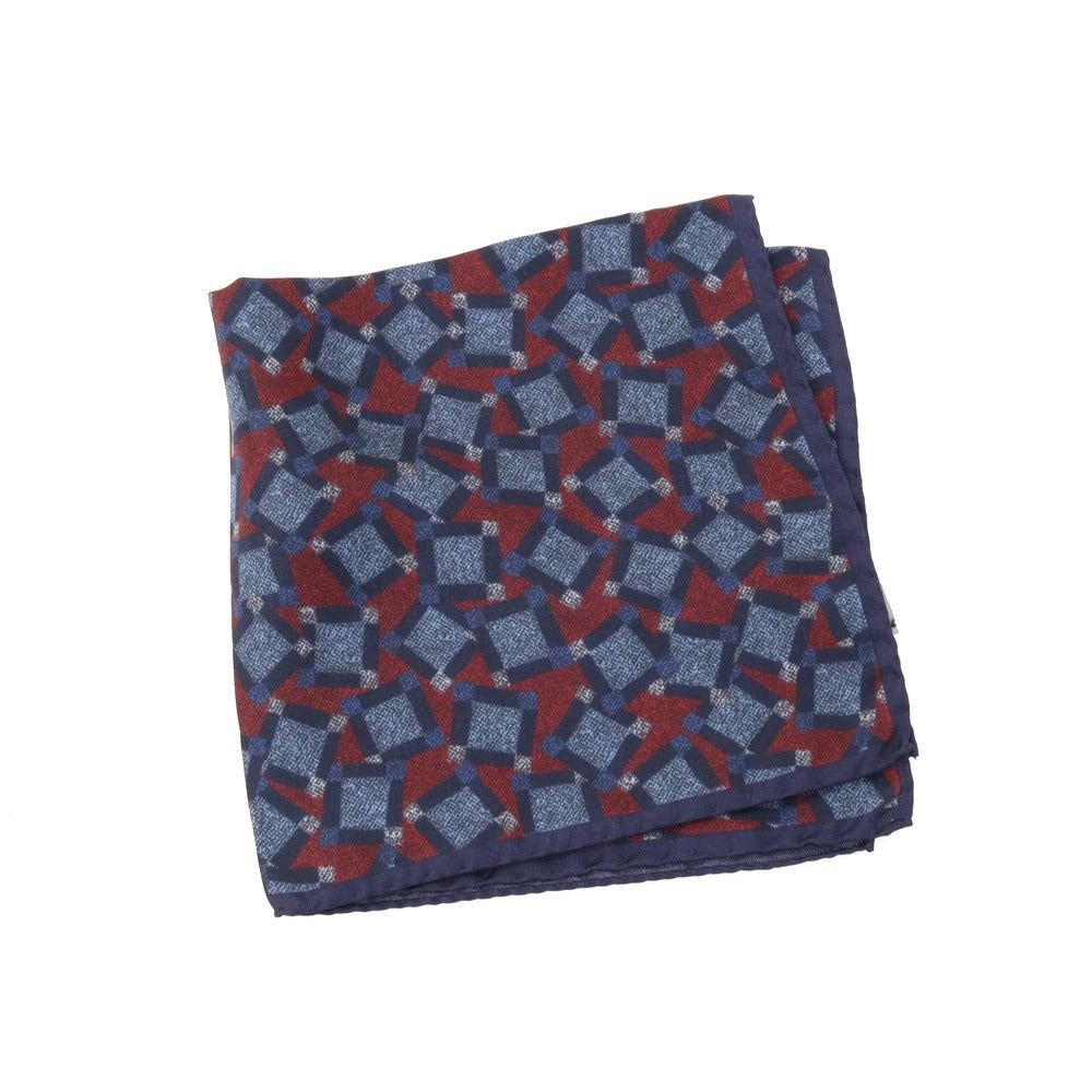 【新品】カナーリ CANALI シルク プリント ポケットチーフ ネイビーxバーガンディ【 状態ランクN 】【 メンズ 】