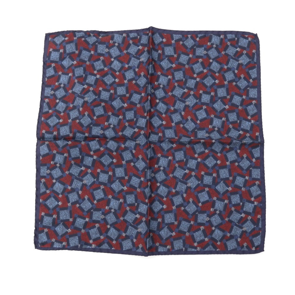 【新品】カナーリ CANALI シルク プリント ポケットチーフ ネイビーxバーガンディ【 状態ランクN 】【 メンズ 】