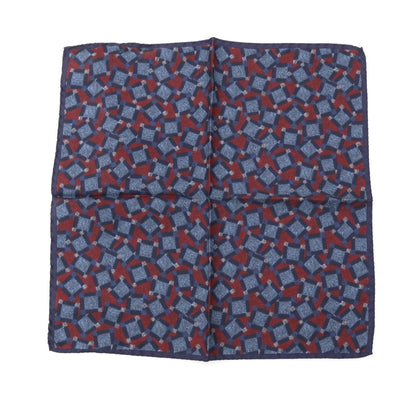 【新品】カナーリ CANALI シルク プリント ポケットチーフ ネイビーxバーガンディ【 状態ランクN 】【 メンズ 】