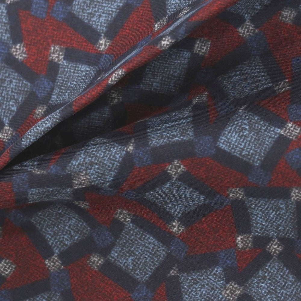 【新品】カナーリ CANALI シルク プリント ポケットチーフ ネイビーxバーガンディ【 状態ランクN 】【 メンズ 】