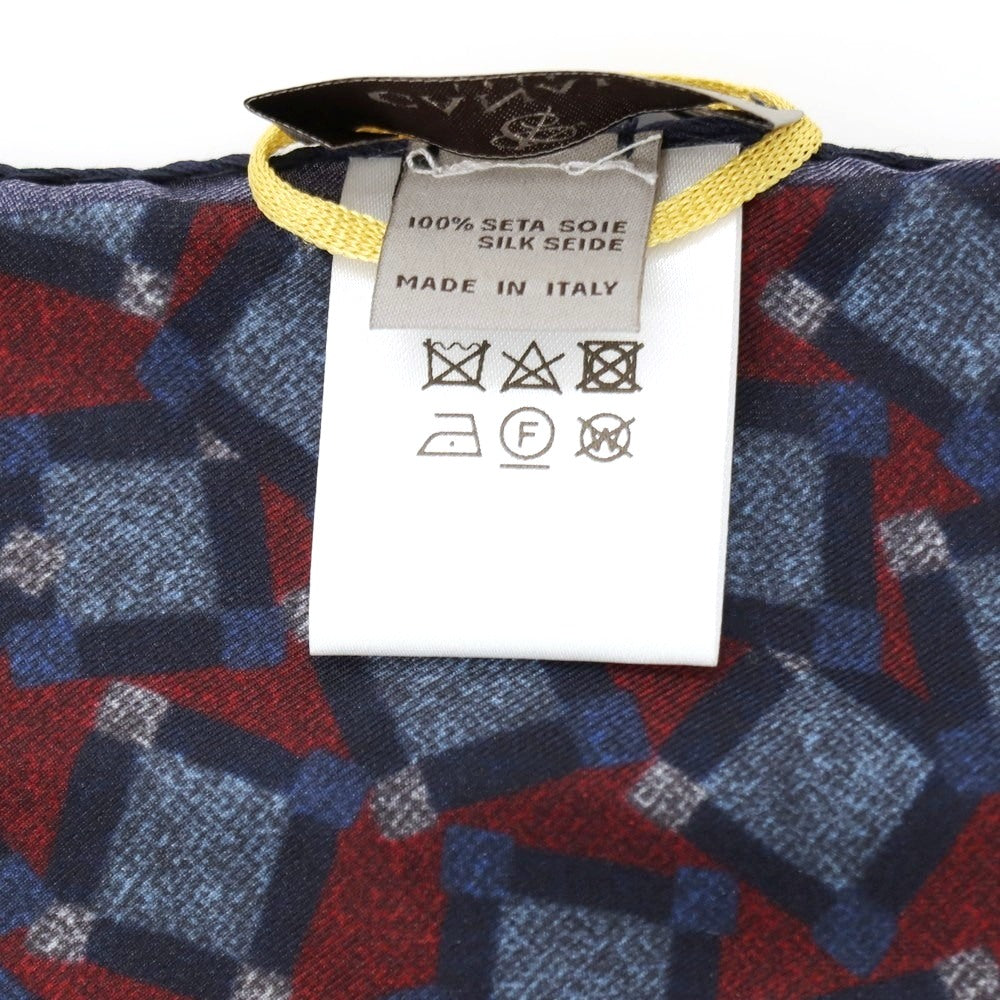 【新品】カナーリ CANALI シルク プリント ポケットチーフ ネイビーxバーガンディ【 状態ランクN 】【 メンズ 】