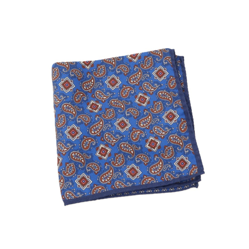 【新品】カナーリ CANALI シルク ペイズリー 花小紋 両面プリント ポケットチーフ ブルーxブラウン【 状態ランクN 】【 メンズ 】