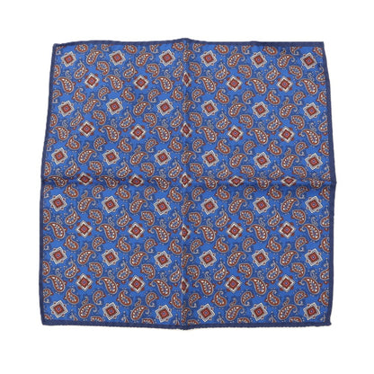 【新品】カナーリ CANALI シルク ペイズリー 花小紋 両面プリント ポケットチーフ ブルーxブラウン【 状態ランクN 】【 メンズ 】