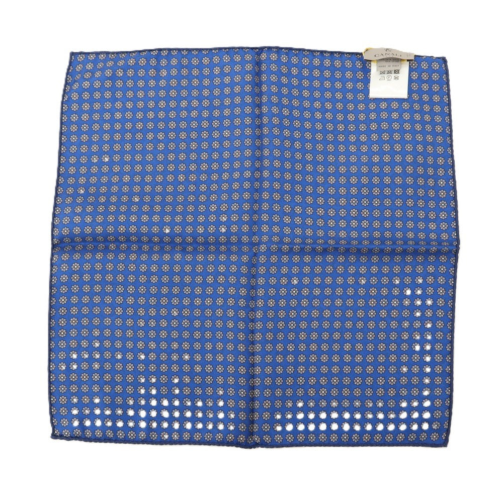 【新品】カナーリ CANALI シルク ペイズリー 花小紋 両面プリント ポケットチーフ ブルーxブラウン【 状態ランクN 】【 メンズ 】