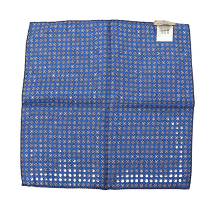 【新品】カナーリ CANALI シルク ペイズリー 花小紋 両面プリント ポケットチーフ ブルーxブラウン【 状態ランクN 】【 メンズ 】