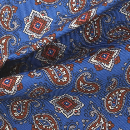 【新品】カナーリ CANALI シルク ペイズリー 花小紋 両面プリント ポケットチーフ ブルーxブラウン【 状態ランクN 】【 メンズ 】