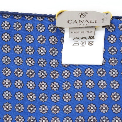 【新品】カナーリ CANALI シルク ペイズリー 花小紋 両面プリント ポケットチーフ ブルーxブラウン【 状態ランクN 】【 メンズ 】